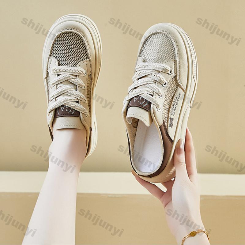 Módní dámské boty 2025 Léto Nové Prodyšné síťované duté Zvýšení výšky Poloviční nazouváky Pohodlné protiskluzové Letní ležérní boty