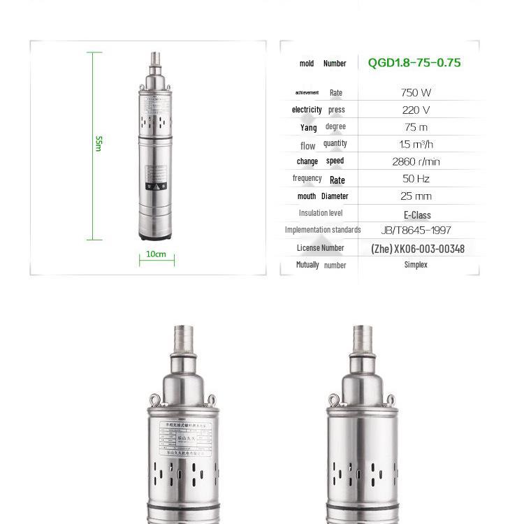 Mabang Stainless Steel Submersible Well Pump, Single-Phase, 220V, High-Head Water Pump for Household Use