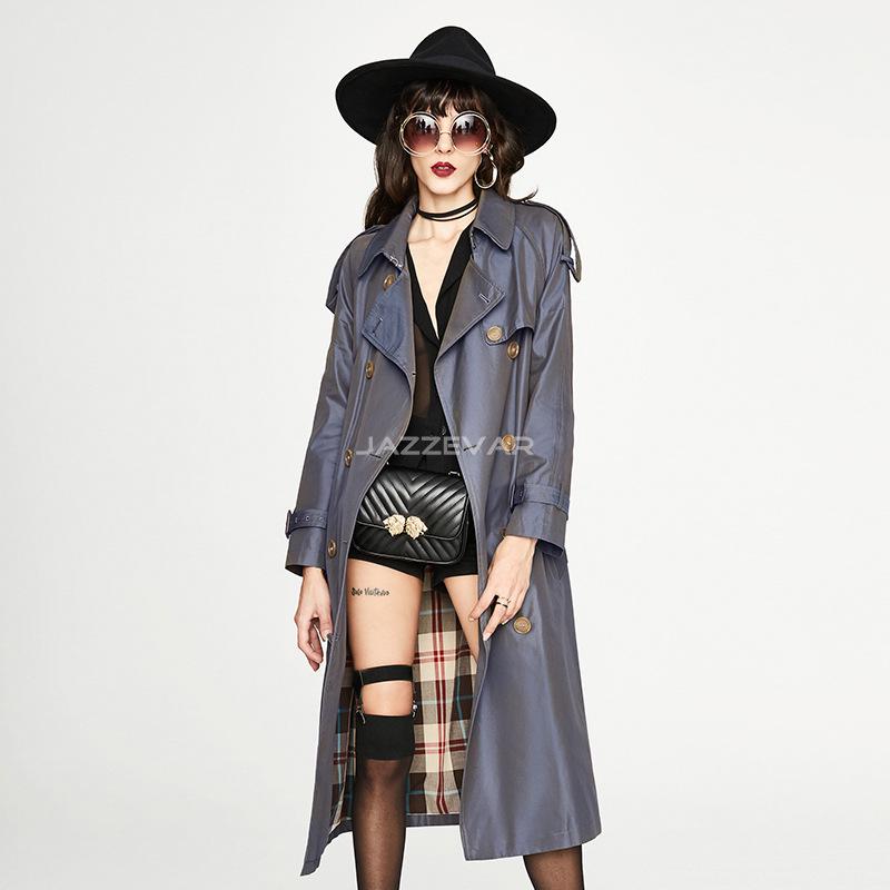 Весенне-осенняя новая женская двубортная удлиненная ветровка цвета хаки с металлическим хамелеоном, пальто-хамелеон M серый