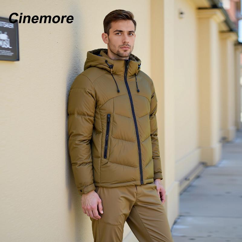 Cinemore 2025 Winter Coat Men's Down Jacket with Pockets, Warm, Drawstring, Hooded, Short Parka Men's 8006