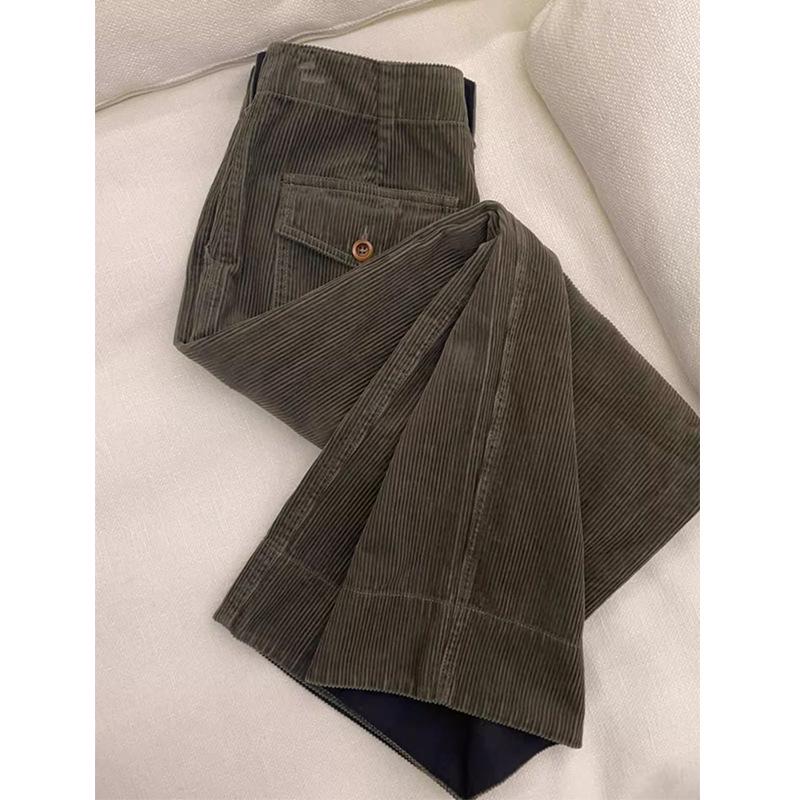

2025 Autumn/Winter Women s Dark Green High-Waisted Slimming Corduroy Wide-Leg Pants - High-End Versatile Straight-Leg M темно-зеленого