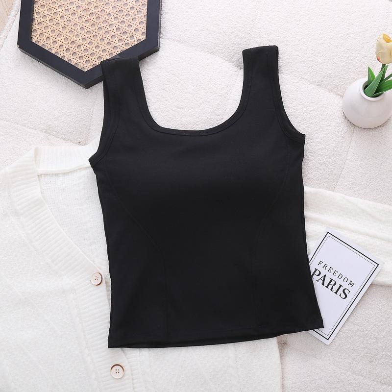U Neck Ribbed Tank Top With Built In Bra OneSize чёрный
