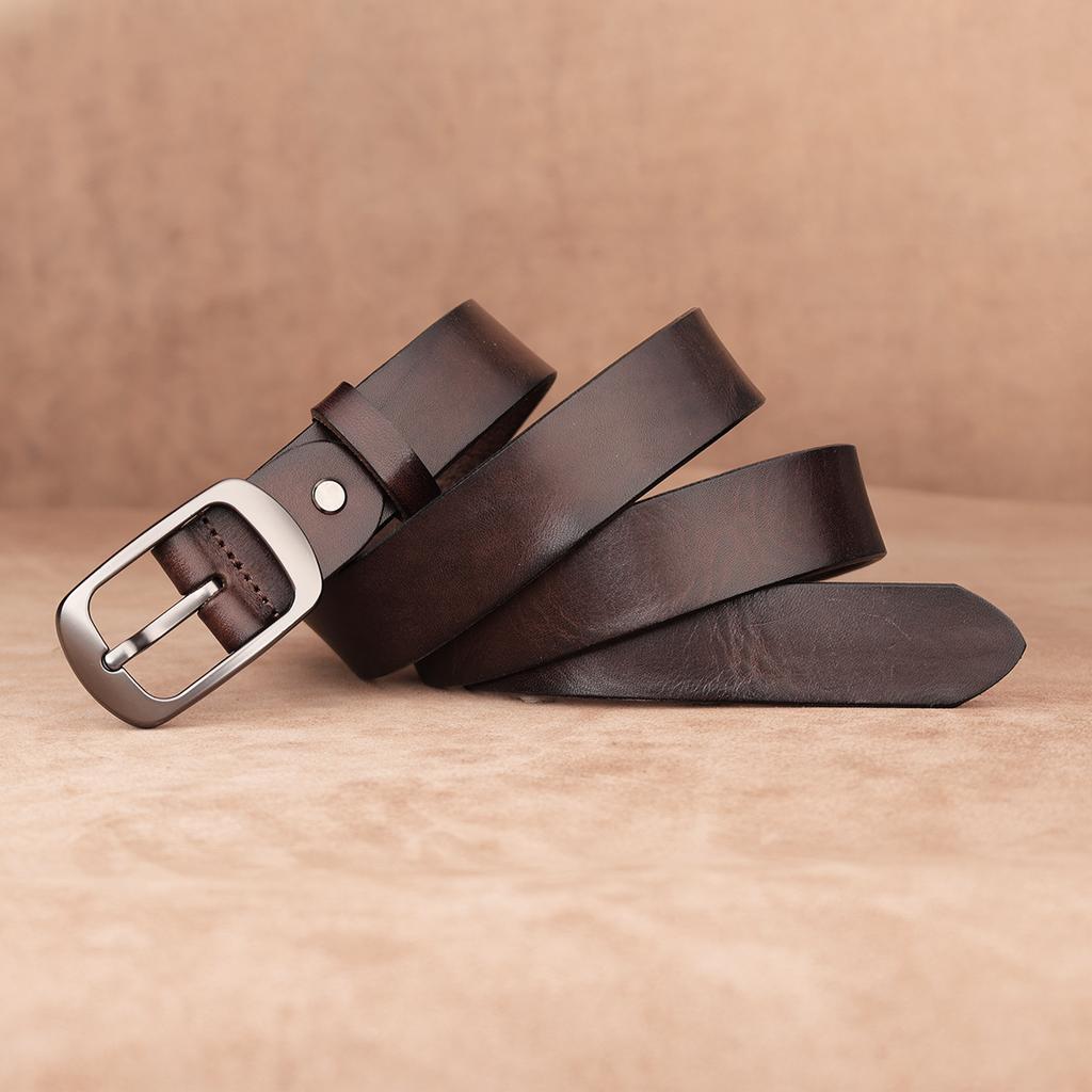 First Layer Cowhide Belt, Genuine Leather, Retro Versatile Tree Paste Leather Pin Buckle, Retro Belt, Young And Middle-Aged Belt Men