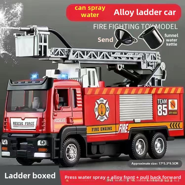 Firefighting Simulation Model: Alloy Fire Truck with Ladder, Water Tanker, Light, Music, and Pull-Back Action.