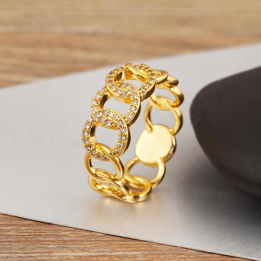 Nidin Hot Sale Chain Shape Hollow Design Personality Rings 4 Styles For Women Men Shiny Crystal Zircon Finger Jewelry Chic Gifts