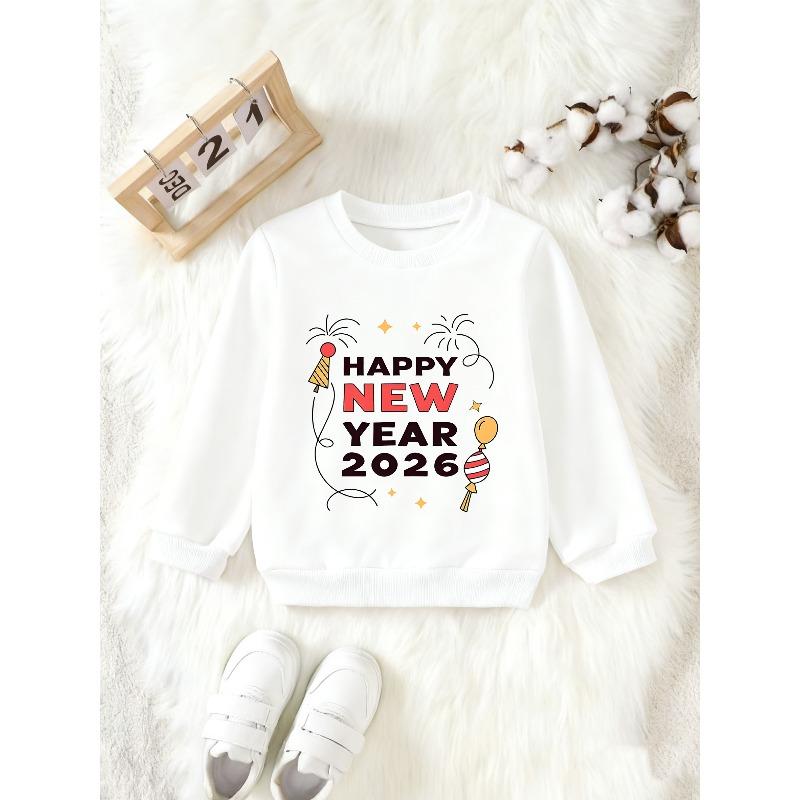 Kids Sweatshirt Round Neck Sweatshirt , Featuring Fireworks, Balloons & More Festive Elements, Versatile & Comfortable Design