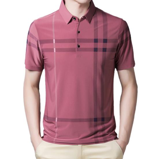 Herren Pullover Streifen Knitterfrei Eis Seide Kurzarm Slim Fit Hemd für Business
