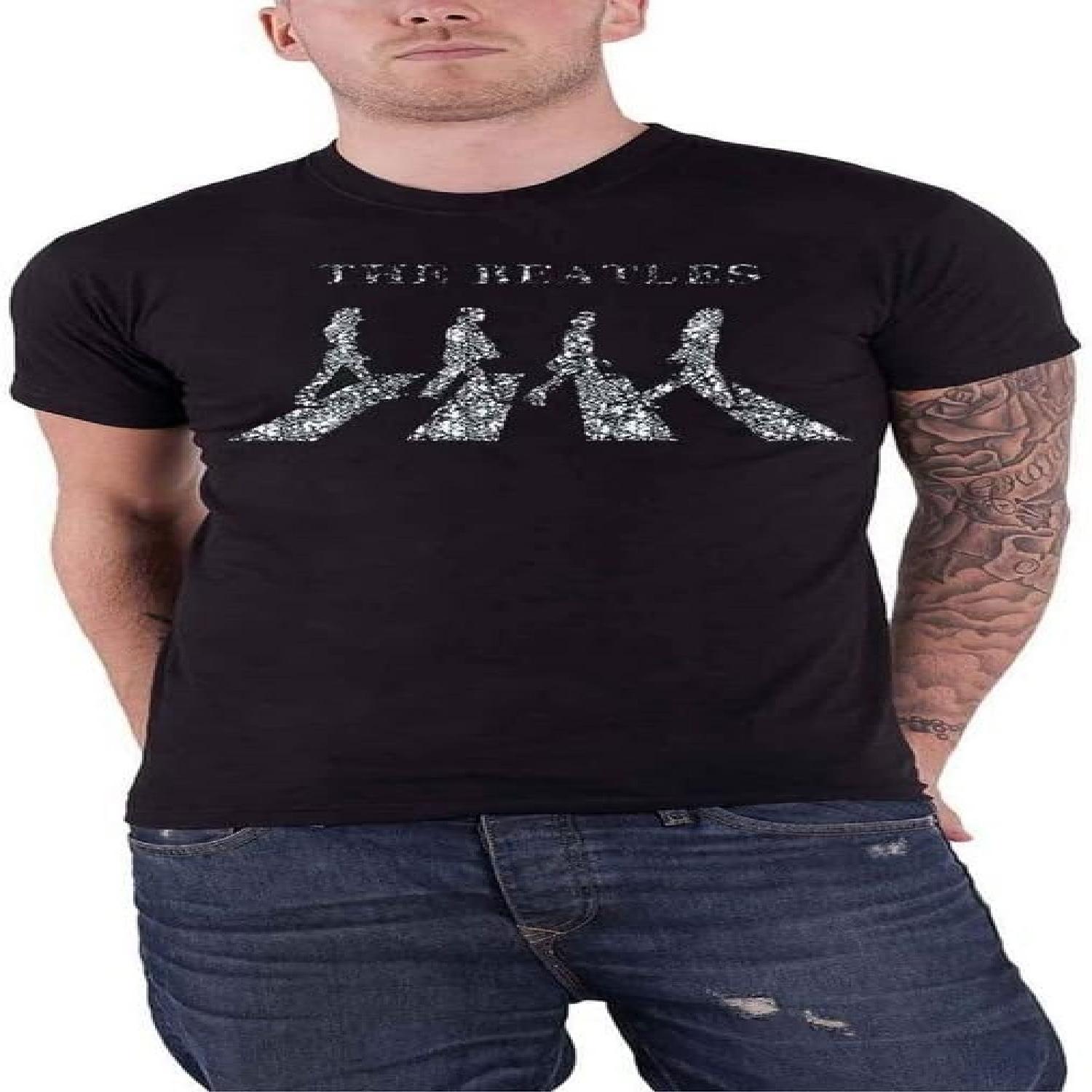 The Beatles T Shirt Abbey Road Crossing Diamante Band Logo Official Unisex Black Size S S