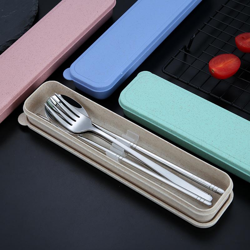Set de tacâmuri de masă 2/3 bucăți, furculiță din oțel inoxidabil 304, linguriță, set de tacâmuri portabile, reutilizabile, cu cutie de depozitare