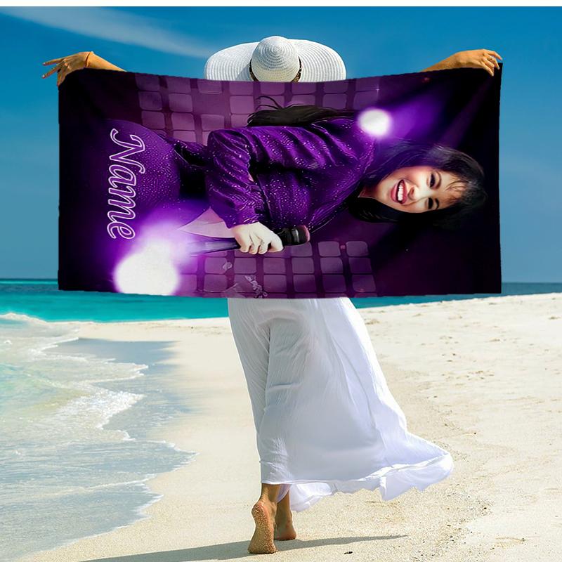 Custom Name Ultra-Soft Beach Towel with Selena Quintanilla Theme,Ideal for Pool - Camping, Diving - Perfect Travel Essential, Vibrant Beach Towel.