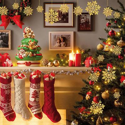 3/6/12Pcs Plastic Snowflakes Decoration Glitter Snowflake Hanging Christmas Tree Decoration Home Room Decor Navidad 2025
