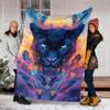 1pc Panther Art Print Throw Blanket Polyester Fiber, Lightweight Flannel, Soft & Warm, All Season Use for Outdoor, Camping Digital Print
