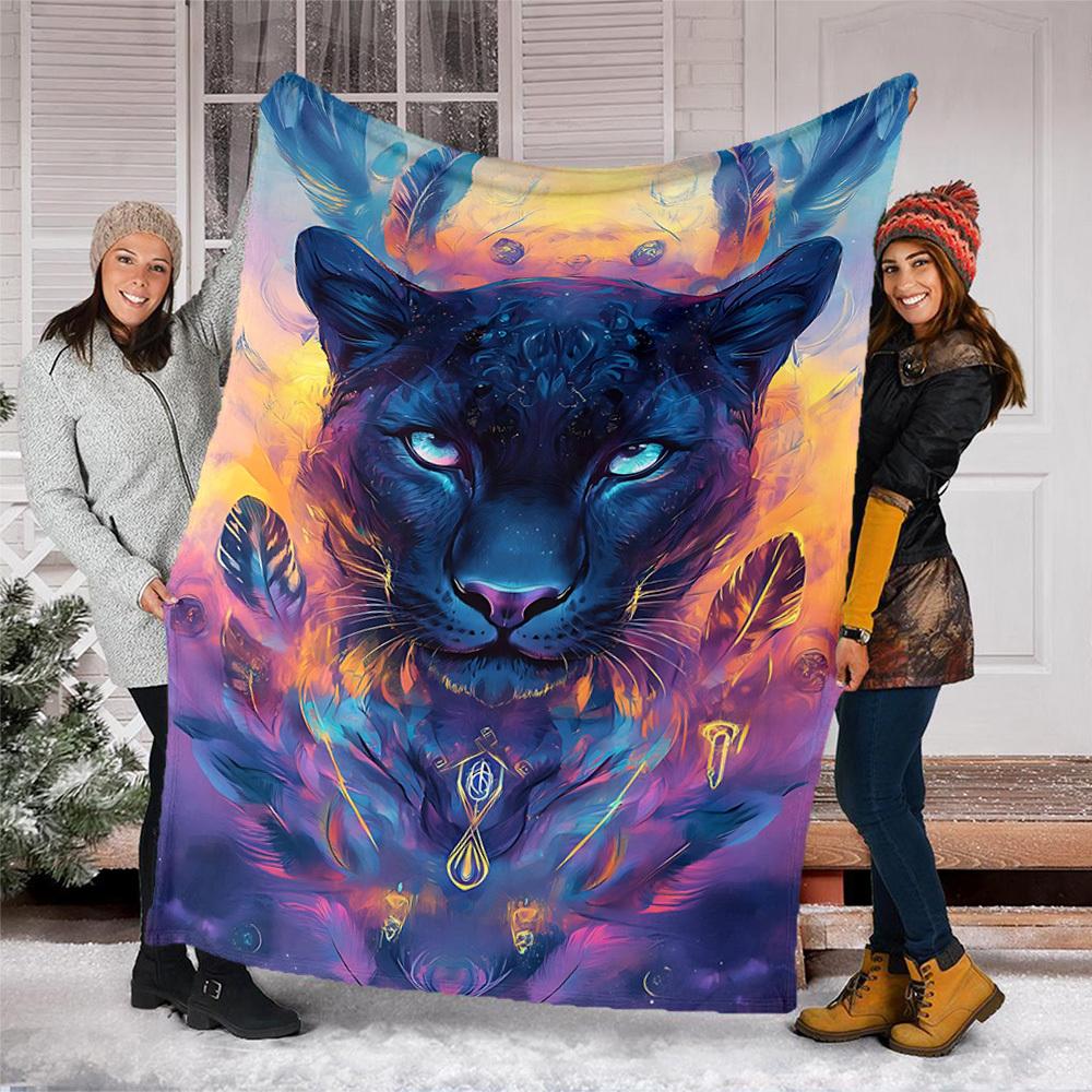 1pc Panther Art Print Throw Blanket Polyester Fiber, Lightweight Flannel, Soft & Warm, All Season Use for Outdoor, Camping Digital Print