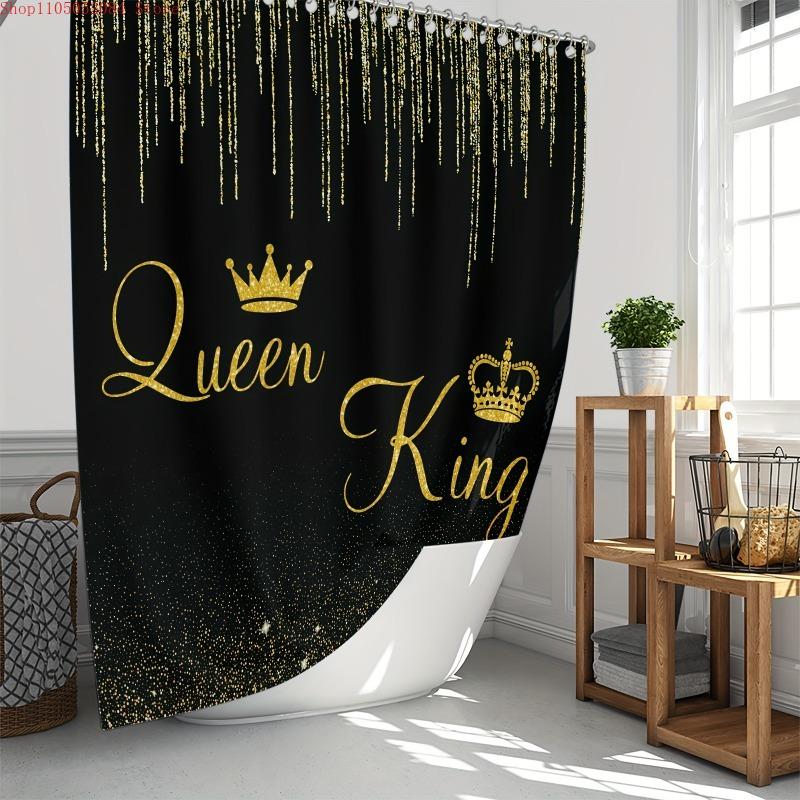 1pc black golden sequin polyester insulation home decor - With Hooks Waterproof Mildew Proof Easy Install Washable