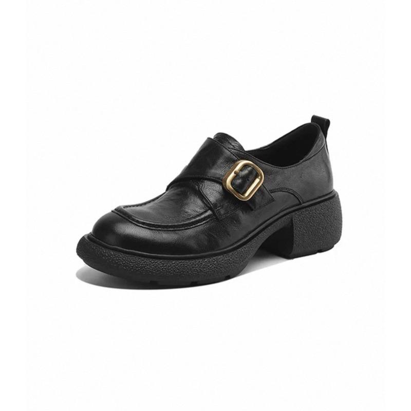 Retro-style Women's Thick-soled One-piece Platform High-heeled Leather Shoes Devotion