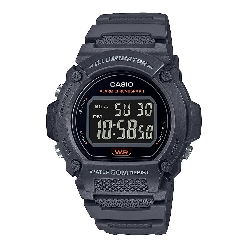 Casio Кварцевые Фитнес-часы W-219H-8BVCF Серый Резиновый Ремешок 25,5 мм Универсальные Часы