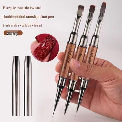 Sandalwood Dual-Ended Nail Art Brush: Multifunctional Gel Builder & Liner Tool for Nail Salons - Square/Round Tips