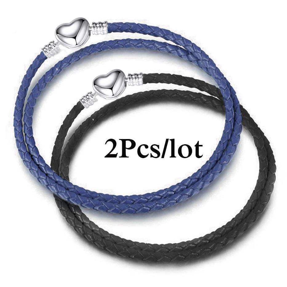 2Pcs/Lot Vintage Jewelry Leather Chain Bracelets Fit DIY Handmade Beads Charms Bracelet Couples Pulsera Jewelry For Women Men