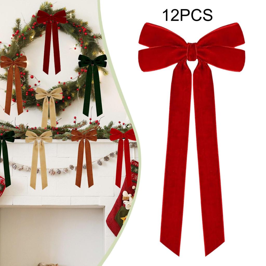 Velvet Christmas Bow Ornaments for Tree Wreath Gift Wrap Holiday Home Indoor Outdoor Decoration