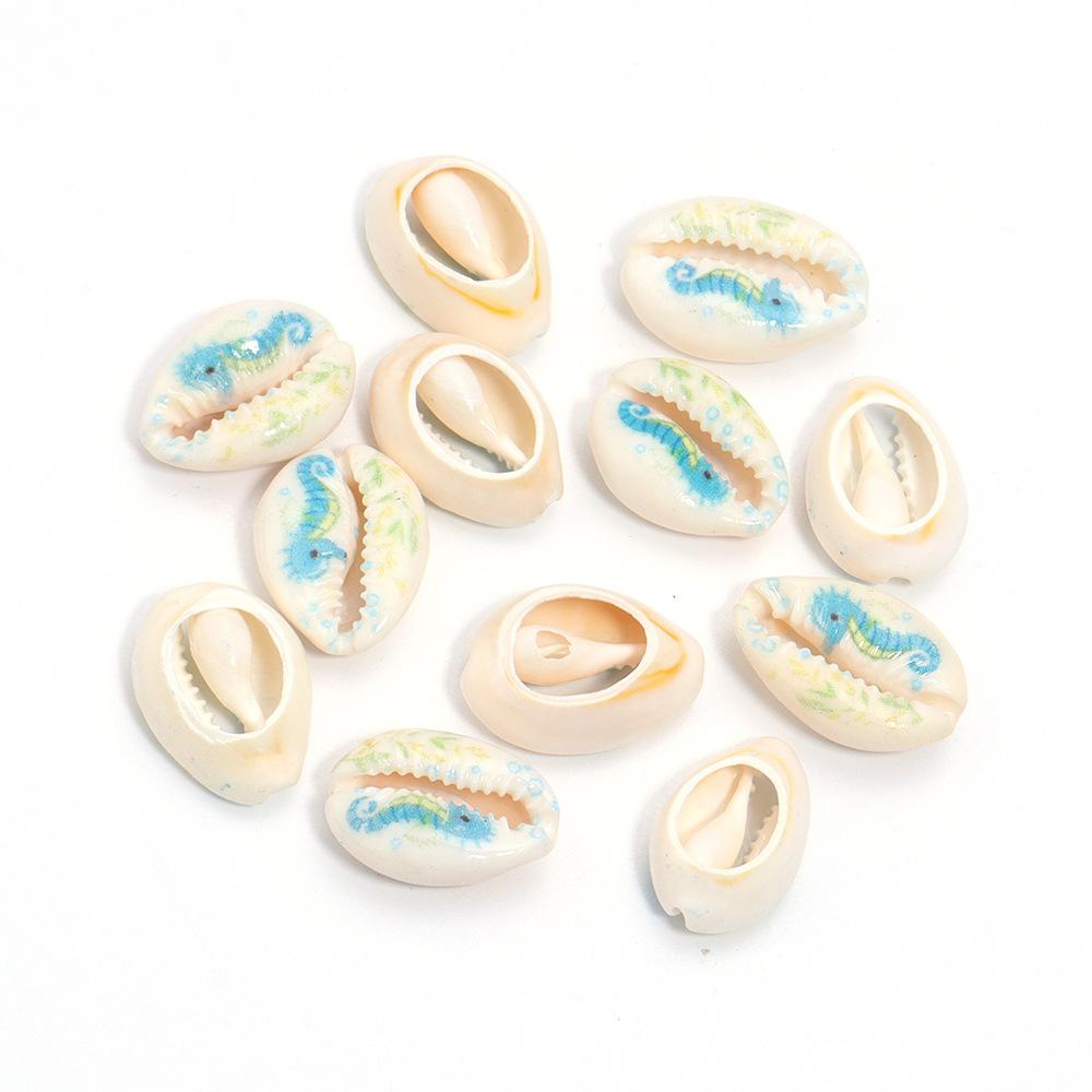 5pcs Fun Creativity Beach Style Retro Random Color Mix Painted Print Shell Beads Jewelry Charm Making DIY Fashion Accessories