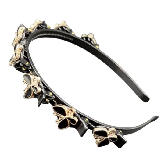Women Headband Imitation Pearl Flower Decor Double Layer Hair Hoop Stable Non-Slip Hair Braiding Tool