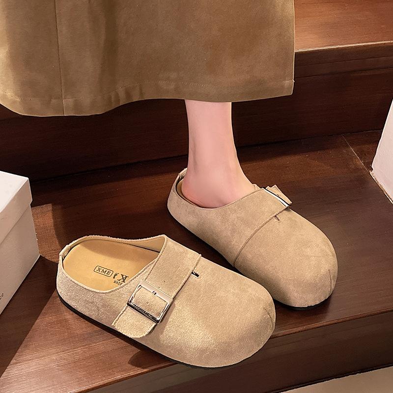 

Japanese retro thick-soled half-drag 2025 spring new fashionable soft-soled one-pedal bag head belt buckle versatile slippers 40 хаки