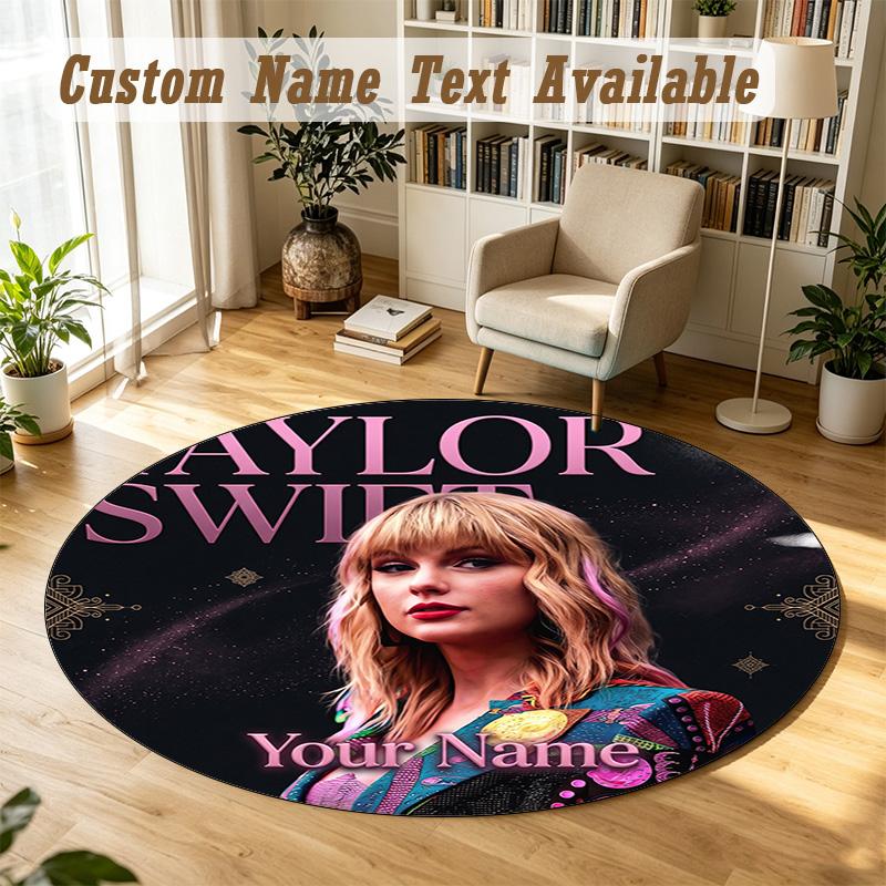 Round Rug Custom NameTaylor Swift Pattern Non Slip Carpet Home Floor Decor