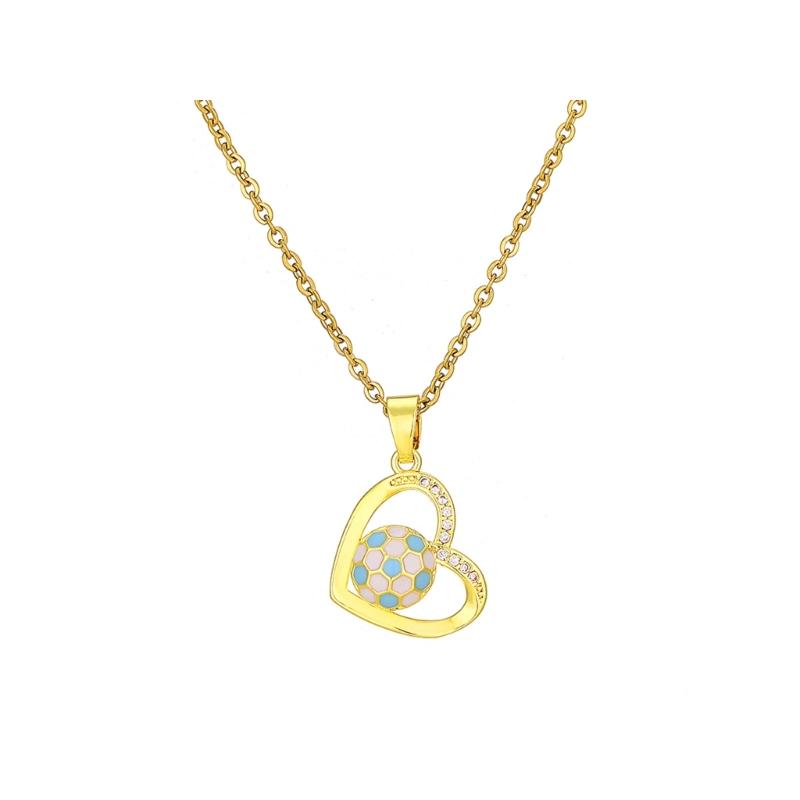 Football Pendant Necklace with Gold Tone Chain and Frame, 41-50 Cm Jewelry Metal Texture for Daily Styling, Game Day Wear and Gifts