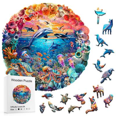 Color Underwater Animal Wooden Puzzle Irregular Animal Shape Puzzle Flat Wooden Puzzle