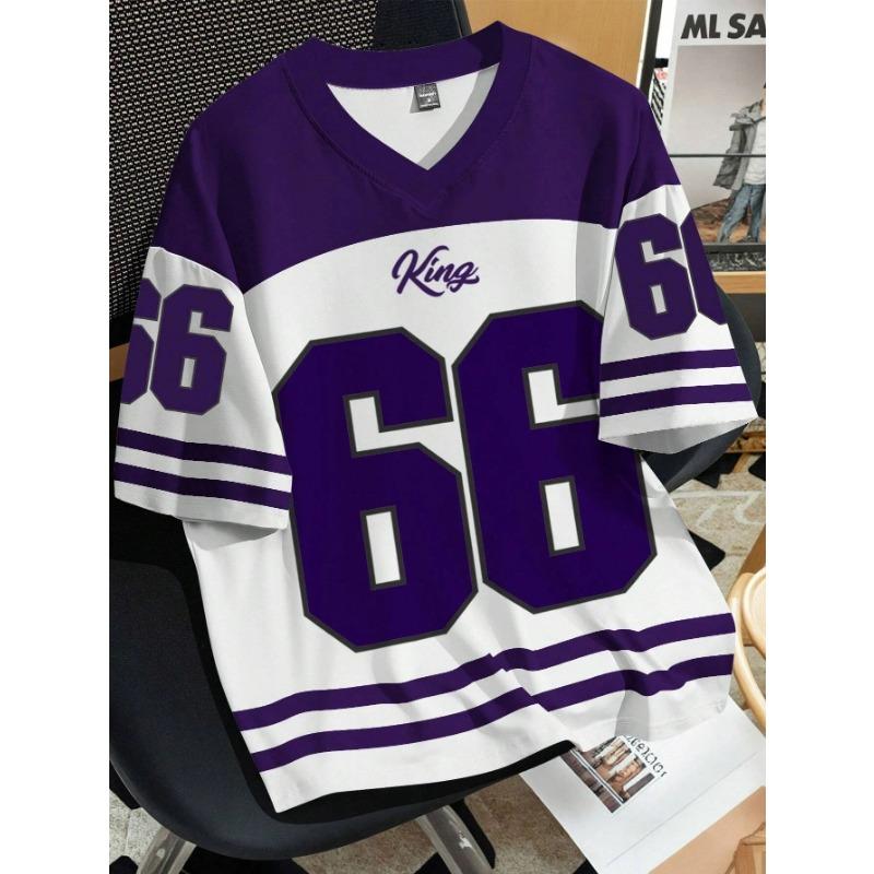 2025 Summer New Men's 66 Letter King Printed T-shirt Men's Short Sleeve Sportswear Football T-shirt Vintage T-shirt Men's Clothi