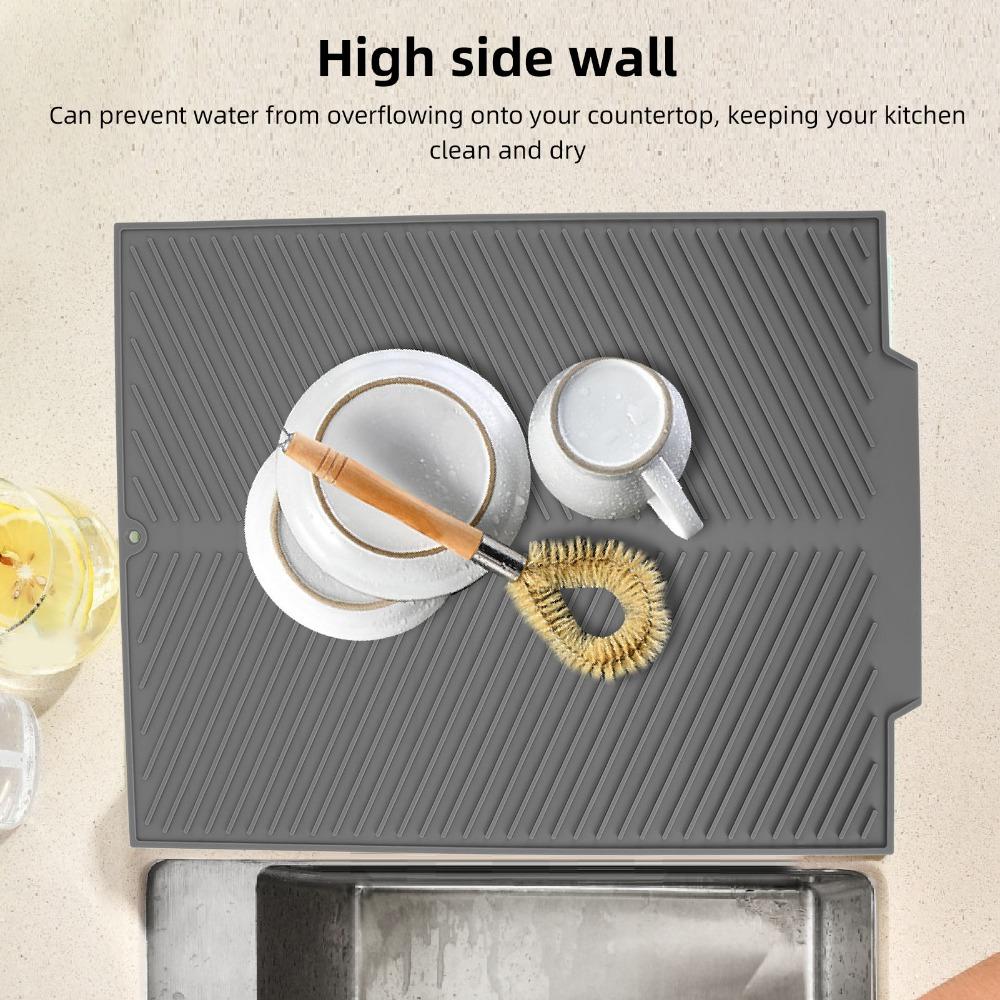 Grey White Dish Drying Mat Silicone Sink Drainer Mat Kitchen Counter Drain Pad  Multi Functional