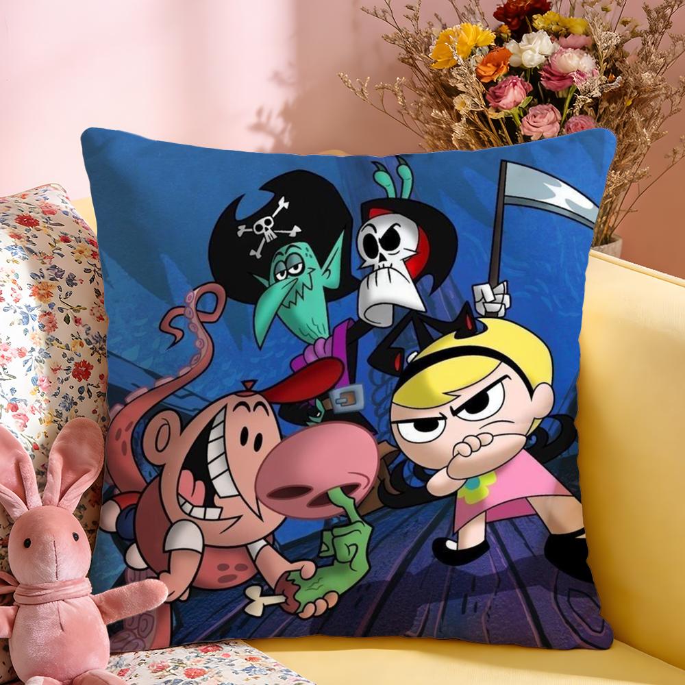 Cushion Cover Short Plush Throw Pillow Soft Washable Sofa Bed Office Cushion B-Billy & Mandy'S Adventure Anime