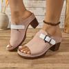 Slippers Women 2025 Summer New Plus Size Round Toe Women's Sandals Outdoor Rome Ladies Shoes Buckle Chunky Heel Slipper