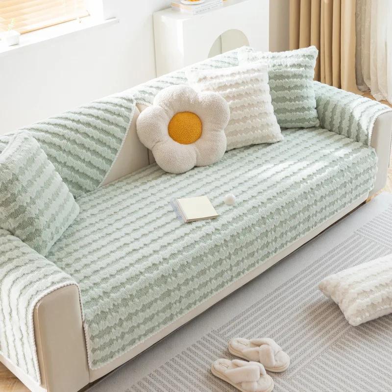 Winter Thickened Rabbit Plush Sofa Cushion Solid Colour Warm Sofa Cover Non-Slip Living Room Decorative Sofa Soft Backrest Towel 70x70cm 1pcs 2323₽