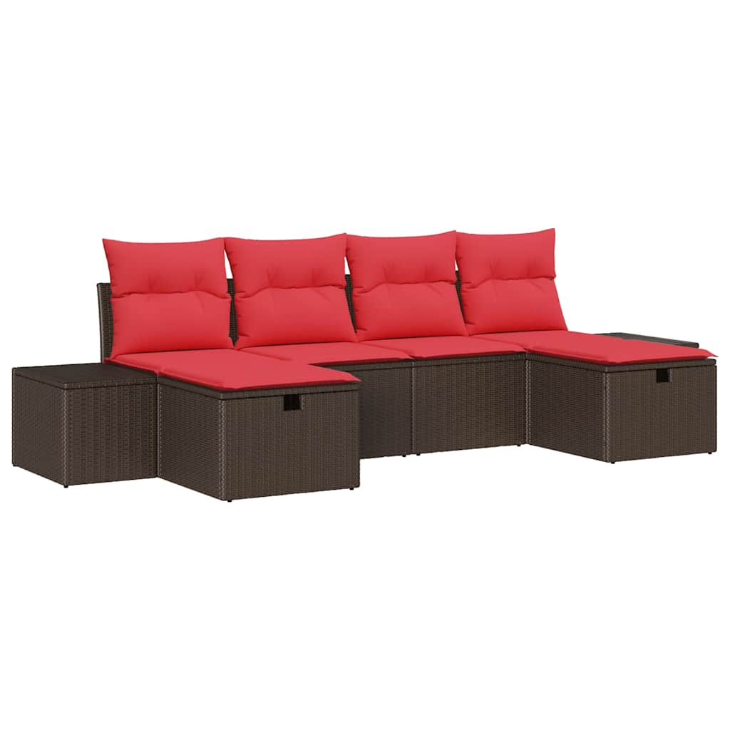 Garden Sofa Set with Cushions 6 pcs Brown Poly Rattan