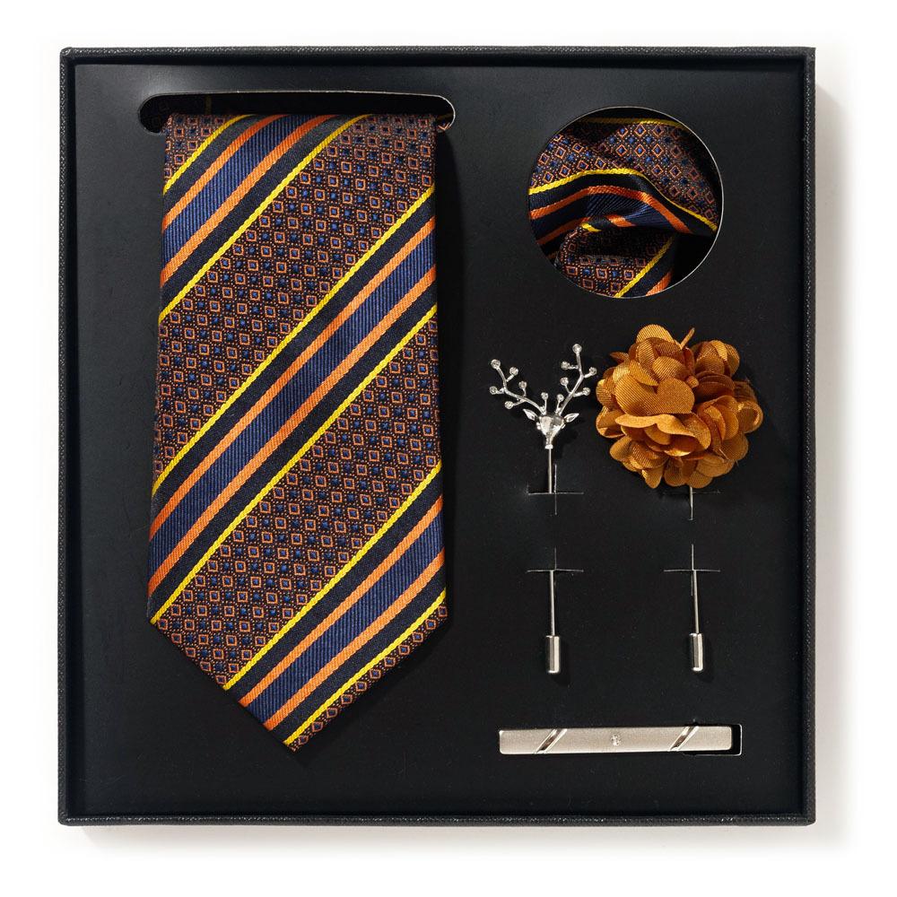 Tie Men'S Net Color Striped Cashew Flower Men'S Tie High Sense 6-Piece Gift Box Men'S Suit Accessories
