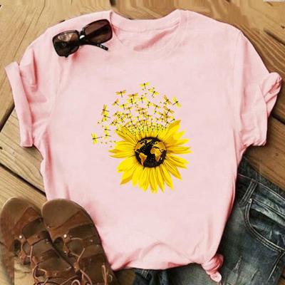 Trend Style Flower Tee Top Fashion T Shirt Clothing 90s Sweet Lovely Casual Short Sleeve Women Print Lady Female Graphic T-shirt
