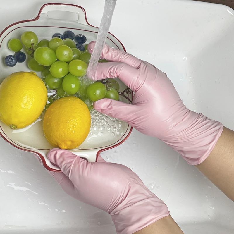 50/100PCS Disposable Pink Nitrile Gloves Household Cleaning Tattoo Hair Dyeing Manicure Latex Free Waterproof Cleaning Supplies