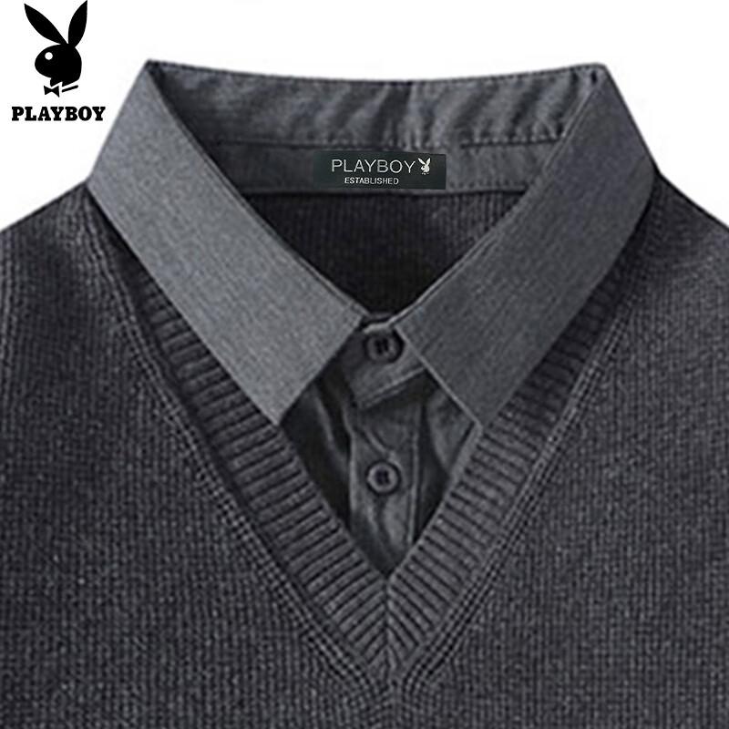 Playboy Men's Faux Two-Piece Shirt Collar Knit Sweater