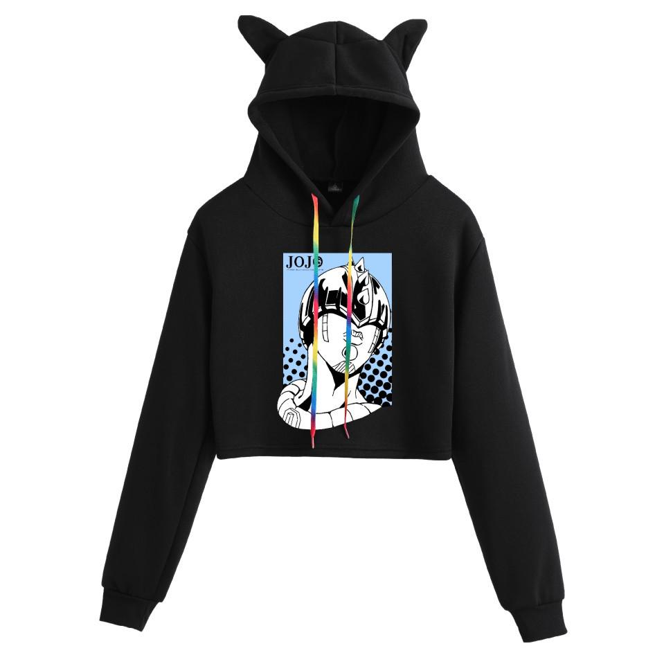 JOJO's Bizarre Adventure Anime Cat Ear Cropped Women's Hoodie