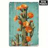 Vintage Teal Cactus Bouquet Metal Tin Sign 8x12 Inch Rustic Orange Yellow Wall Art For Home Bar Cafe Garage Decor