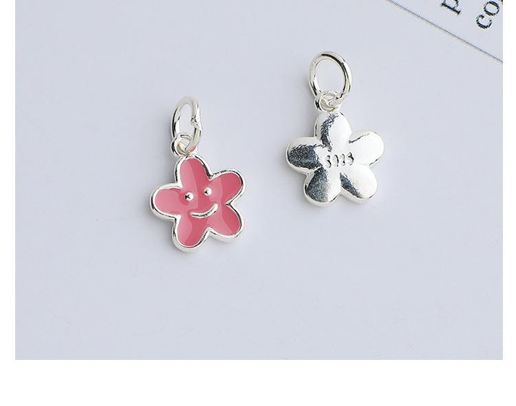 S925 Sterling Silver Flower & Smiley Face Pendant with Epoxy Color - DIY Bracelet Necklace Charm