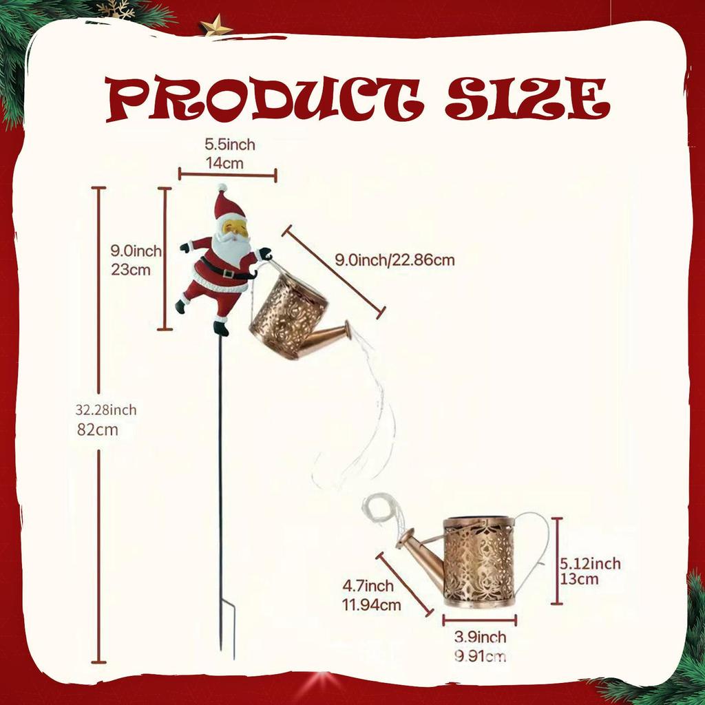 Santa Claus Solar Watering Can Lights Christmas Outdoor Outside Hanging Lantern with Stake