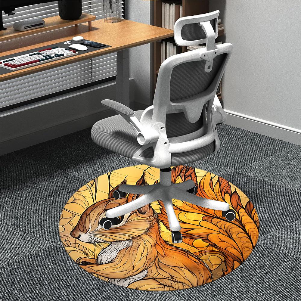 

1pc Squirrel Autumn Office Round Area Rug, Indoor Mat Suitable ForOffice, Under Office Chairs Bedroom Living Room Home Decor, Room Deco, D004 80cm by 80cm