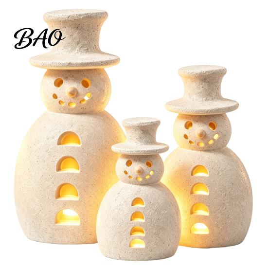 Christmas Snowman Statue Decorative Light, LED Light-up Hollow Figurine, Figurine with Lights Resin Night Lamp for Holiday Party Tabletop Decor
