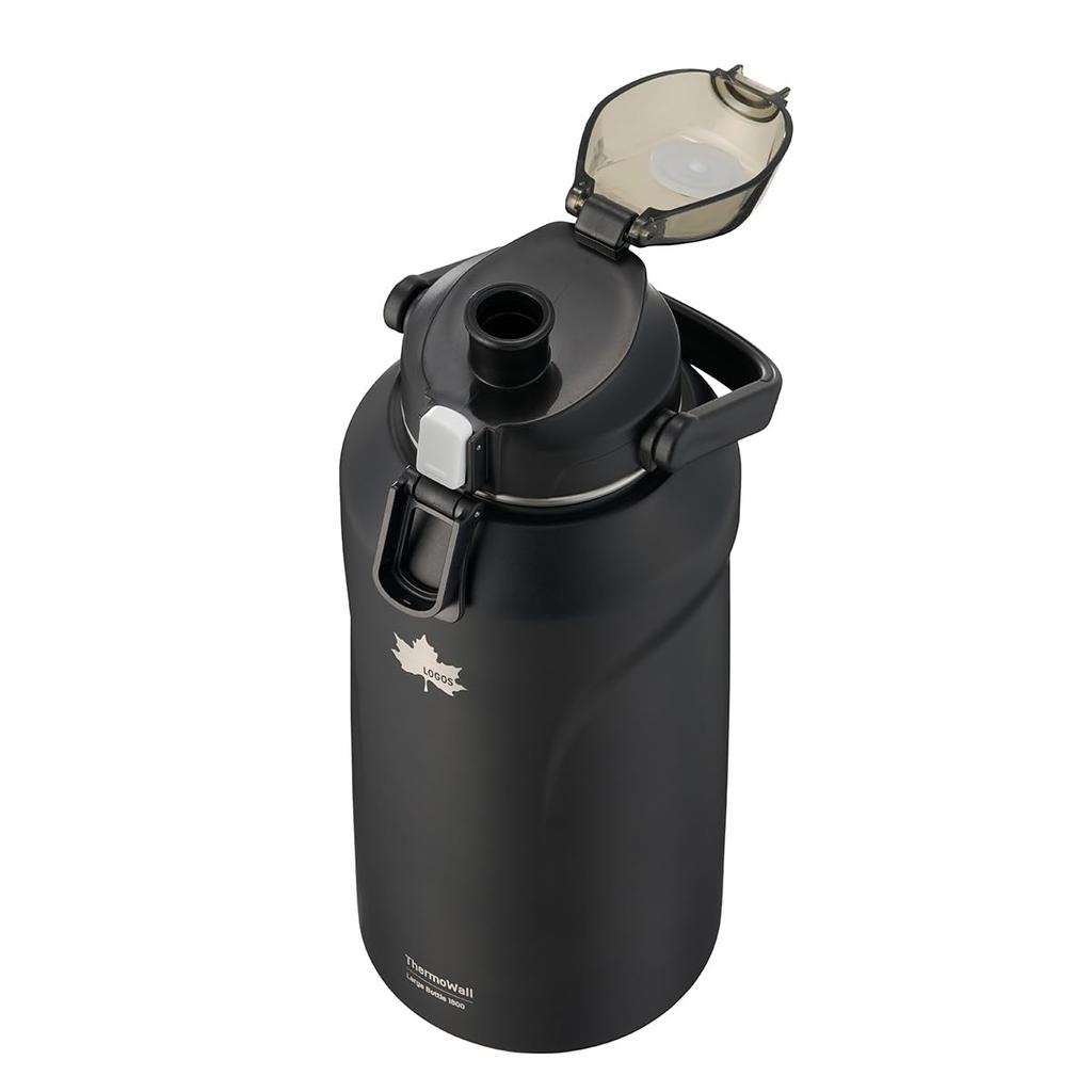 LOGOS ThermoWall Vacuum Insulated Large Ice Drink Bottle 1300ml Black 81286271 Keeps Drinks Cold Ideal for and Direct - Geki-no (Type 627) -