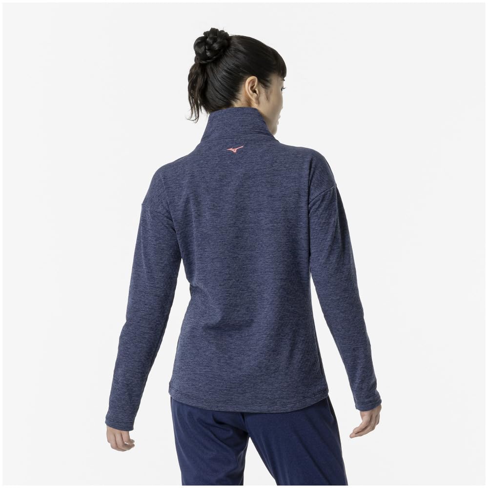 Mizuno Blue Depth Heather Stretch Fleece High Long Size Training Wear Women's Shirt, Neck, Sleeve, 32MAA840,