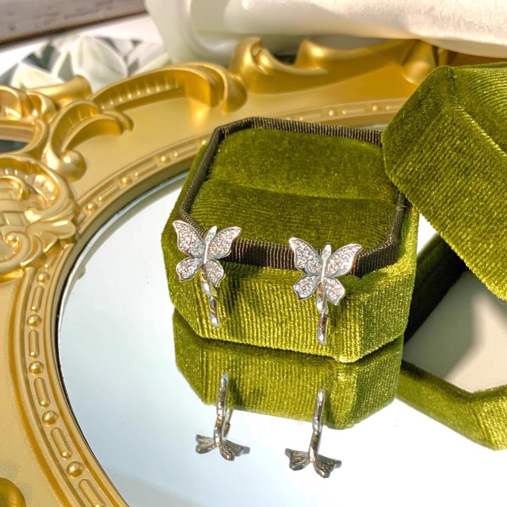 Micro Inlaid Butterfly Earrings Fairy Ear Buckle Inlaid Zirconia Commuting with Ins Wind Small Studs Long-Lasting Color Office Versatile Daily Wear