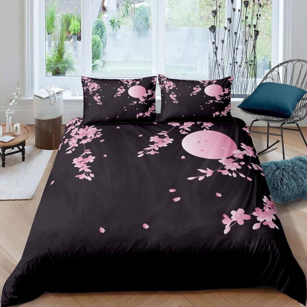 Cherry Blossoms Duvet Cover Japanese Style Comforter Cover Pink Flowers Bedding Set For Adults Exotic Style Bedding Room Decor