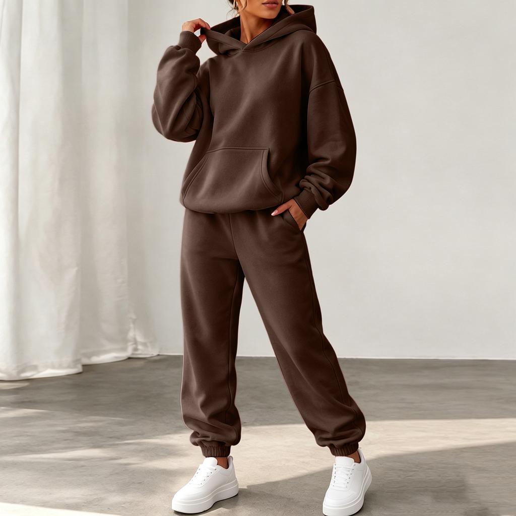 Women's Trendy Color -Lined Casual Two-Piece Set with Long Sleeve Top, Pockets and Cuffed Jogger Pants